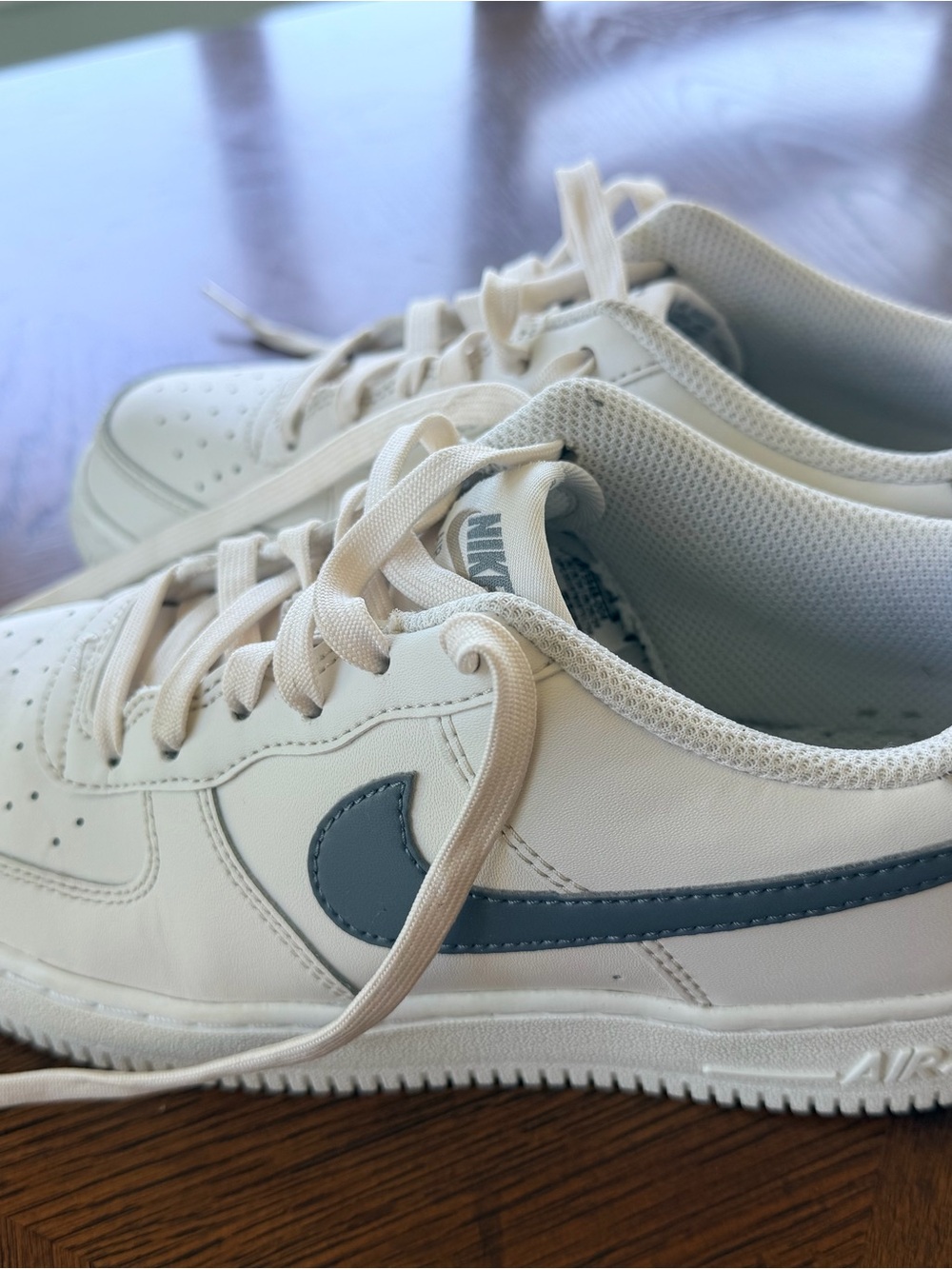 Nike Kids White Air Force 1 Sneakers with Grey Swoosh - Picture 4 of 10